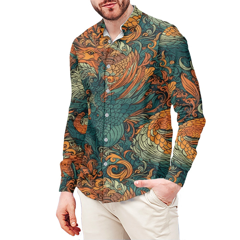 Luxtrini Men’s Dragon and Phoenix Button-Up Dress Shirt – Handcrafted Eco Statement Shirt (XS–6XL)