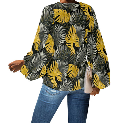 V-Neck Puff Sleeve Chiffon Blouse