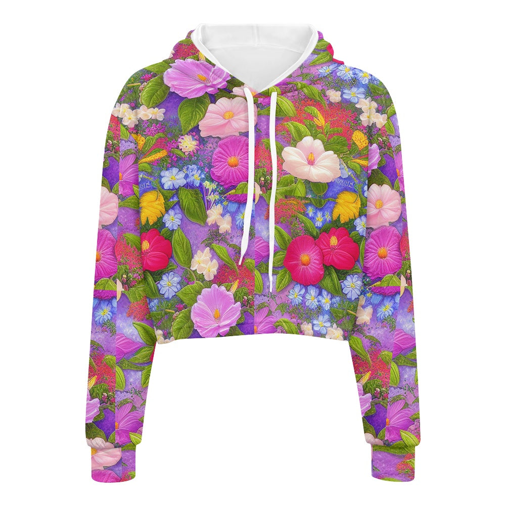 Women's midriff-baring sweatshirt - Floral white