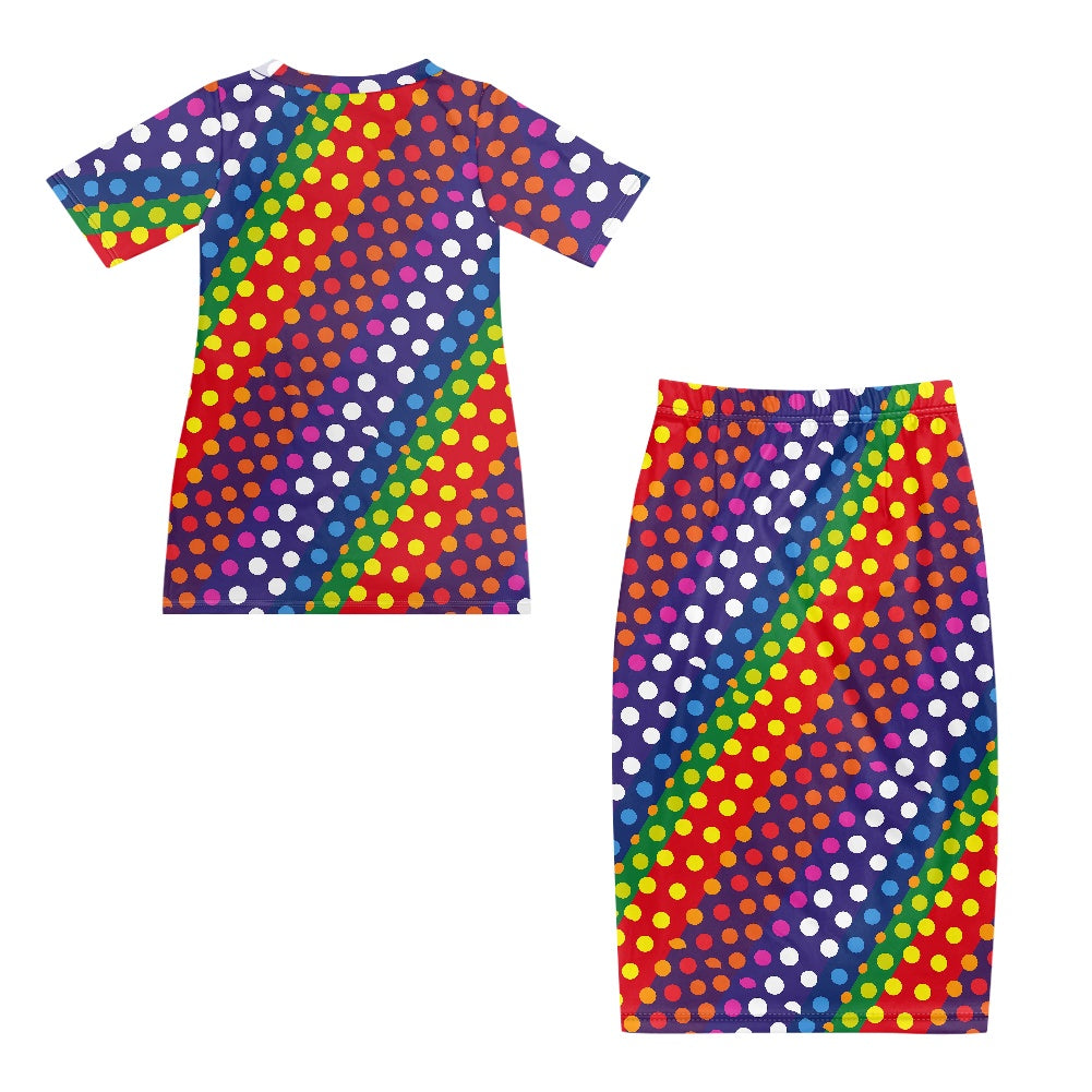 LGBTQ-Friendly Rainbow Polka Dot Guinea Style Maxi Dress Set by Luxtrini