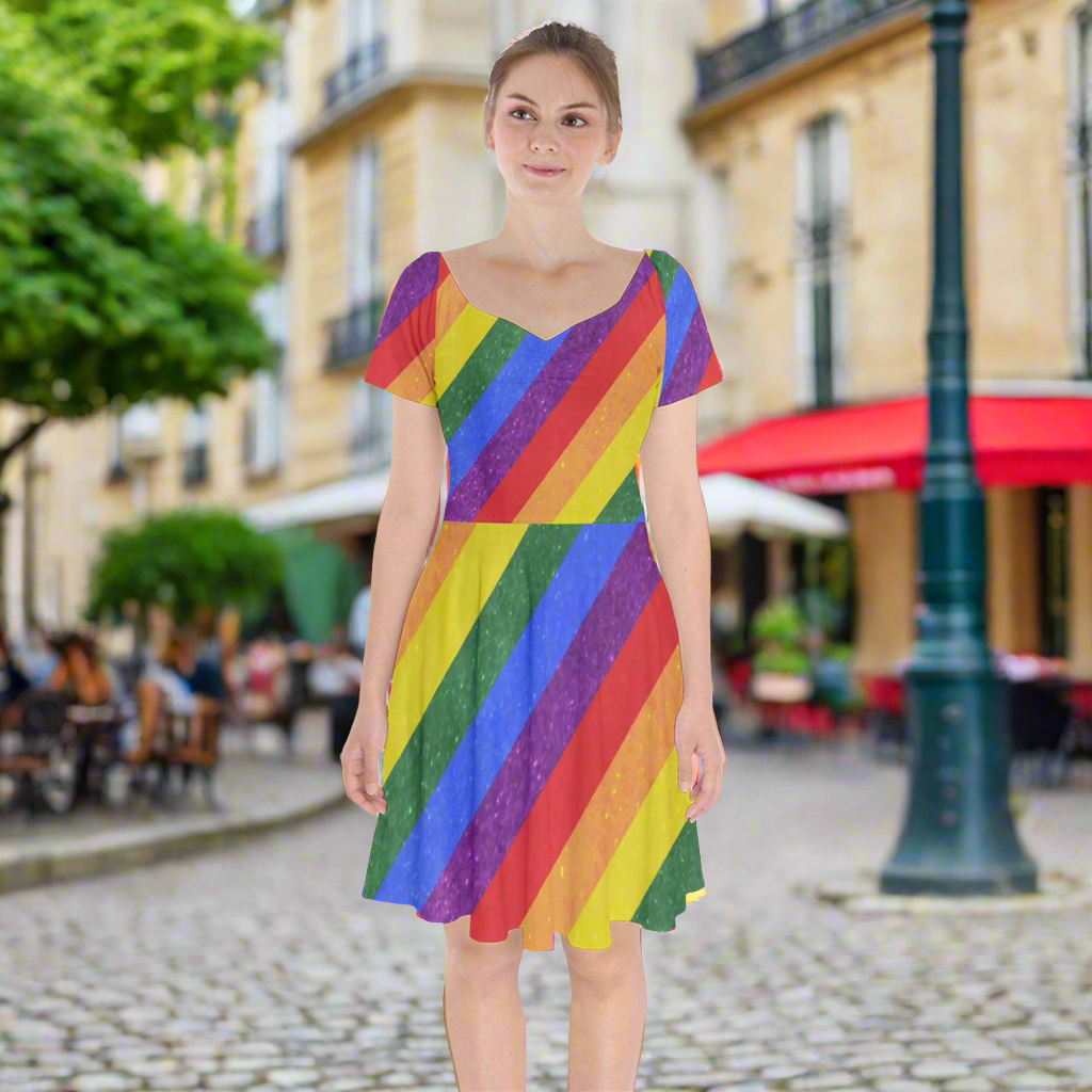 LGBTQ Short Sleeve Bardot Dress - Rainbow Pride