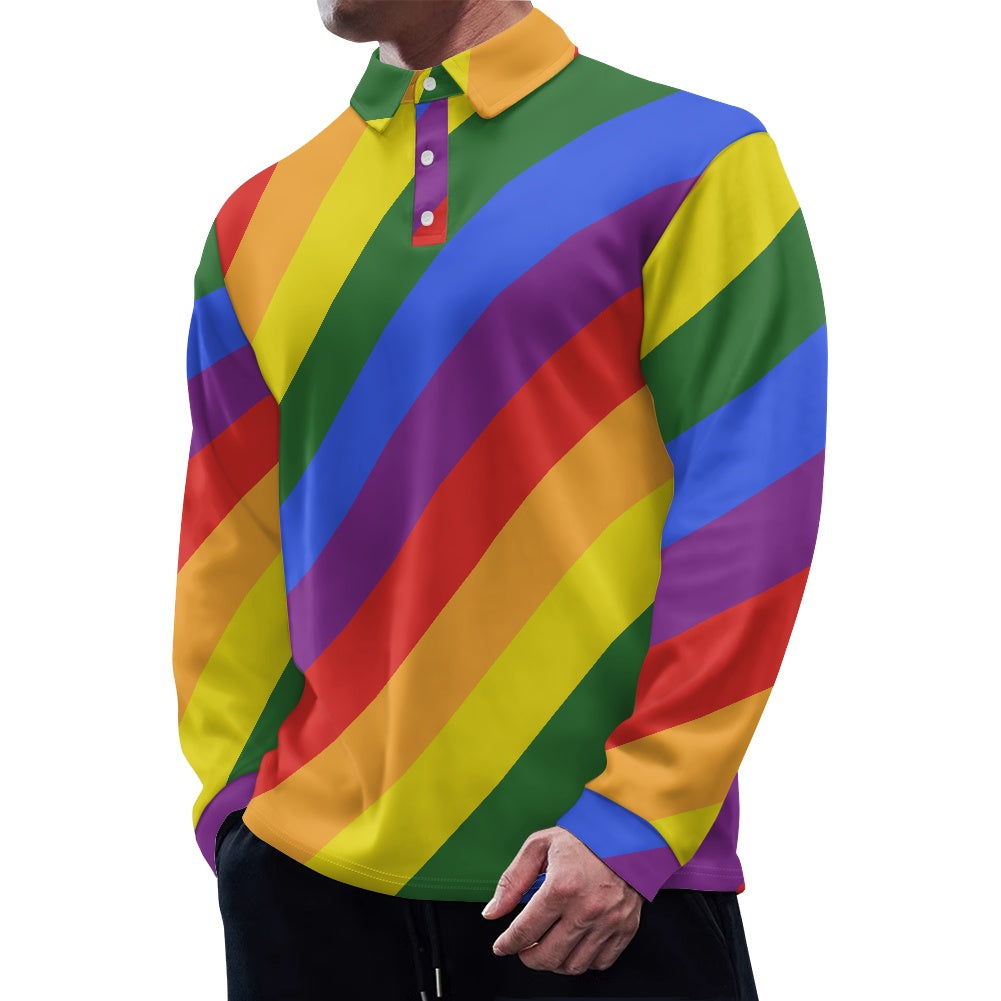 Rainbow Long Sleeve Polo Collar Shirt