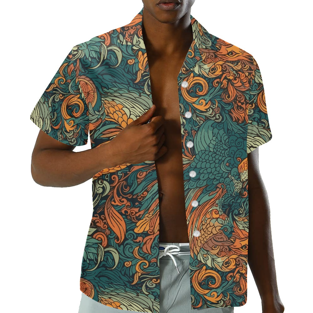 Luxtrini Men’s Dragon and Phoenix Aloha Shirt – Eco Hawaiian Button-Up with Artistic Mythology Print (2XS–7XL)