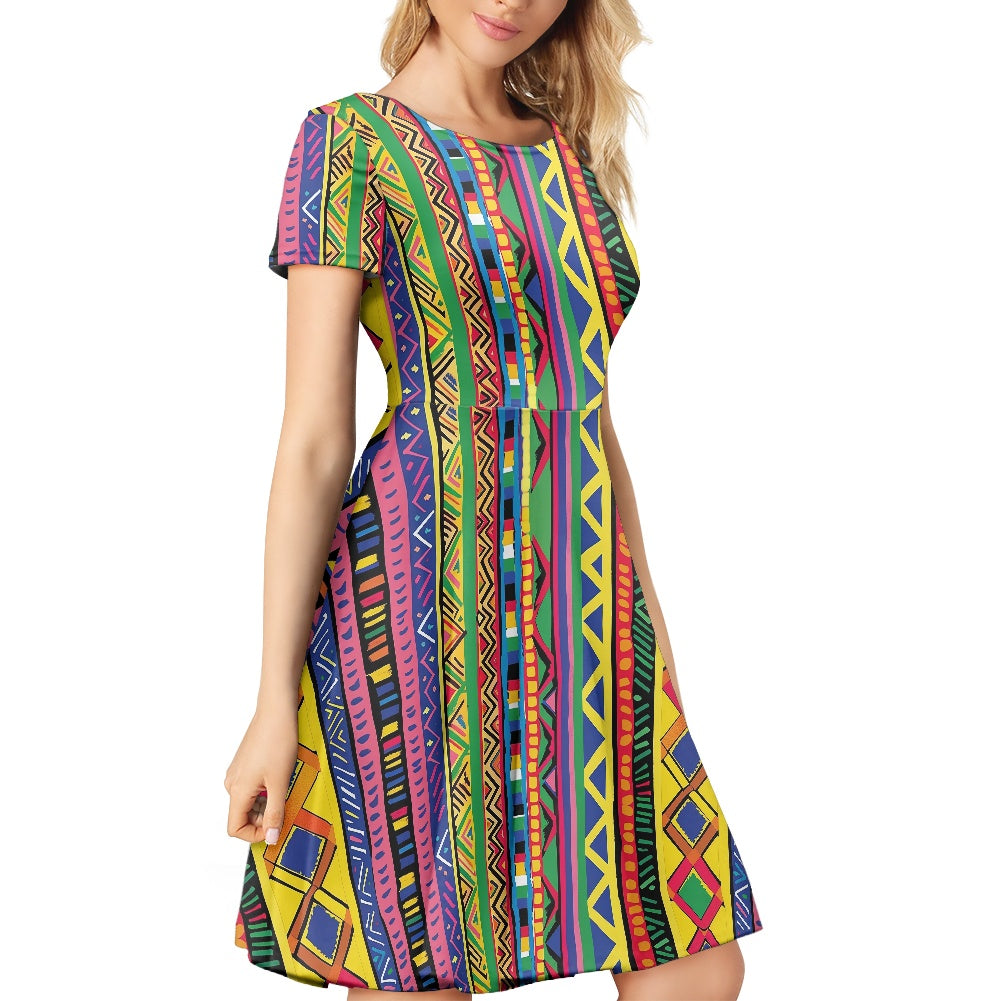 Women Scoop Neck Short Sleeve Ruffle Dress