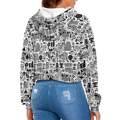 Women's midriff-baring sweatshirt - Ethnic B&W