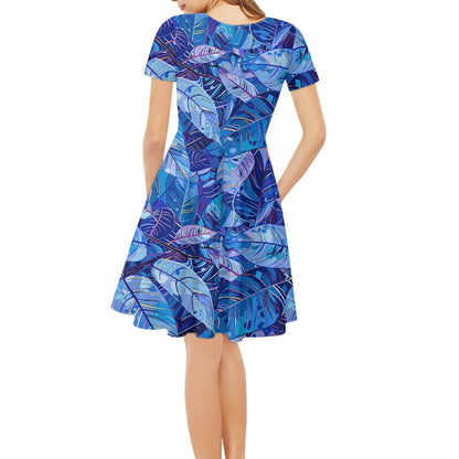 Women V-Neck Short Sleeve Ruffle Dress