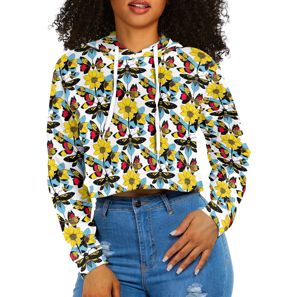 Women's midriff-baring sweatshirt - Bees and Butterflies