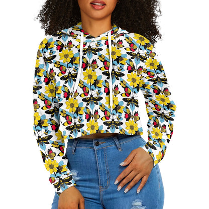 Women's midriff-baring sweatshirt - Bees and Butterflies