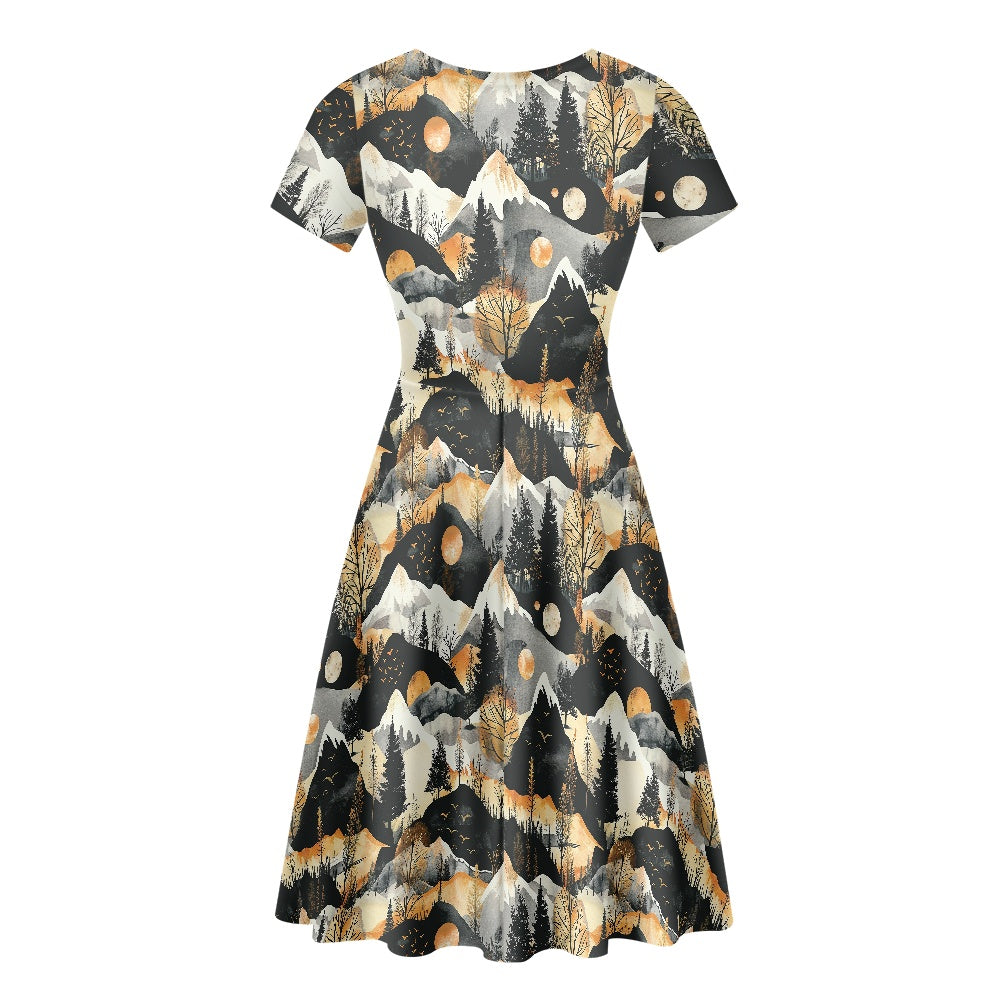 Women Scoop Neck Short Sleeve Ruffle Dress