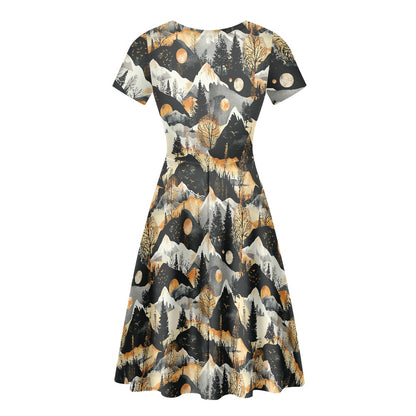 Women Scoop Neck Short Sleeve Ruffle Dress