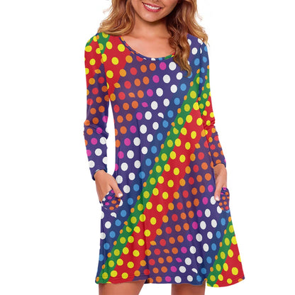 LGBTQ-Friendly Rainbow Polka Dot Casual Dress (Double pocket) by Luxtrini