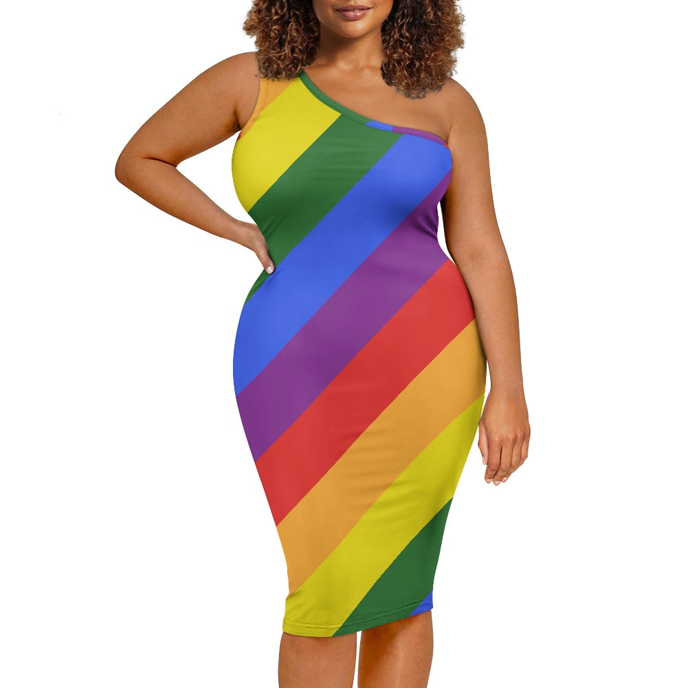 Discover Elegance: Luxtrini's One-Shoulder Slim Dress - Rainbow Pride