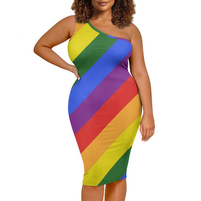 Discover Elegance: Luxtrini's One-Shoulder Slim Dress - Rainbow Pride