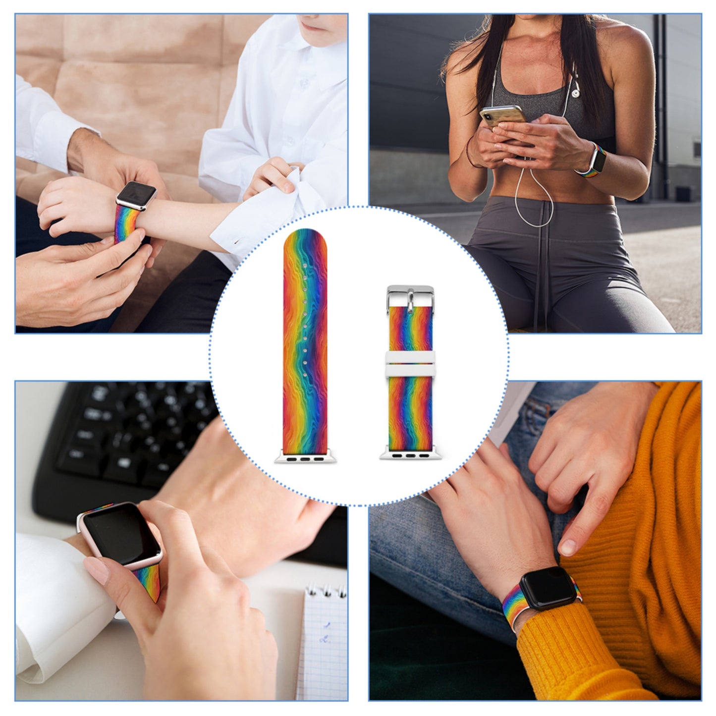 Rainbow Wave Silicone Apple Watch Band – Soft, Sweat-Proof, Adjustable Strap for All Series (38–45mm)
