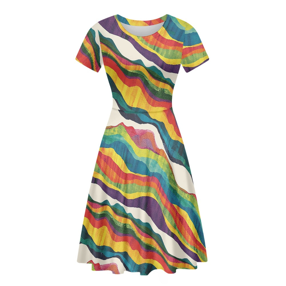 Women Scoop Neck Short Sleeve Ruffle Dress white