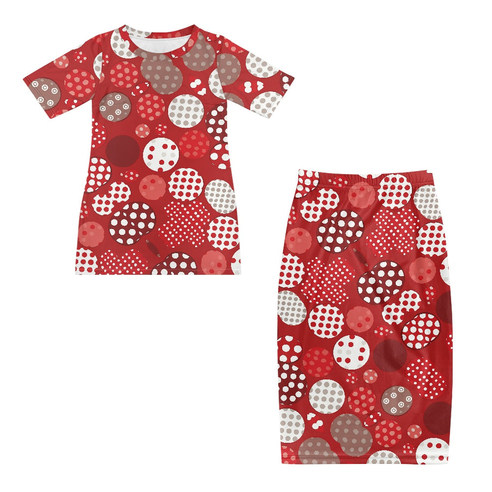 Red Polka Dot Guinea Style Maxi Dress Set white