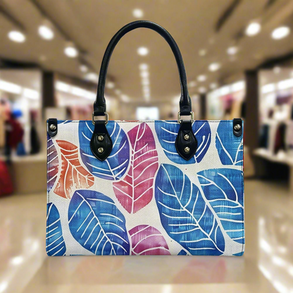 Tropical Breeze: Hand-Painted Leaf Print,  Women's PU leather twill handbag