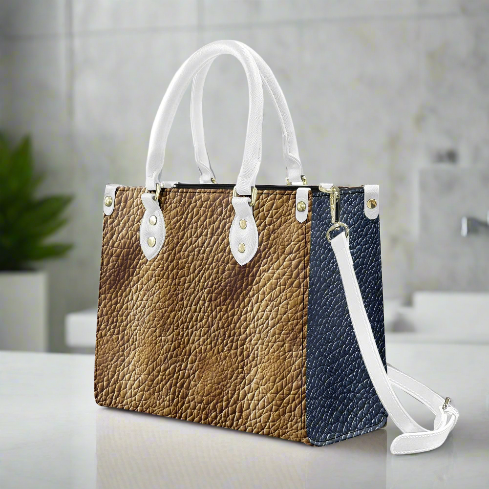 Cream and Navy Women's PU leather twill handbag