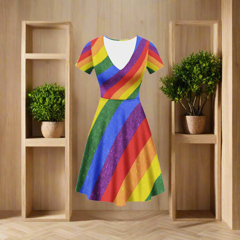 Women's V-Neck Ruffle Dress with Pride Design