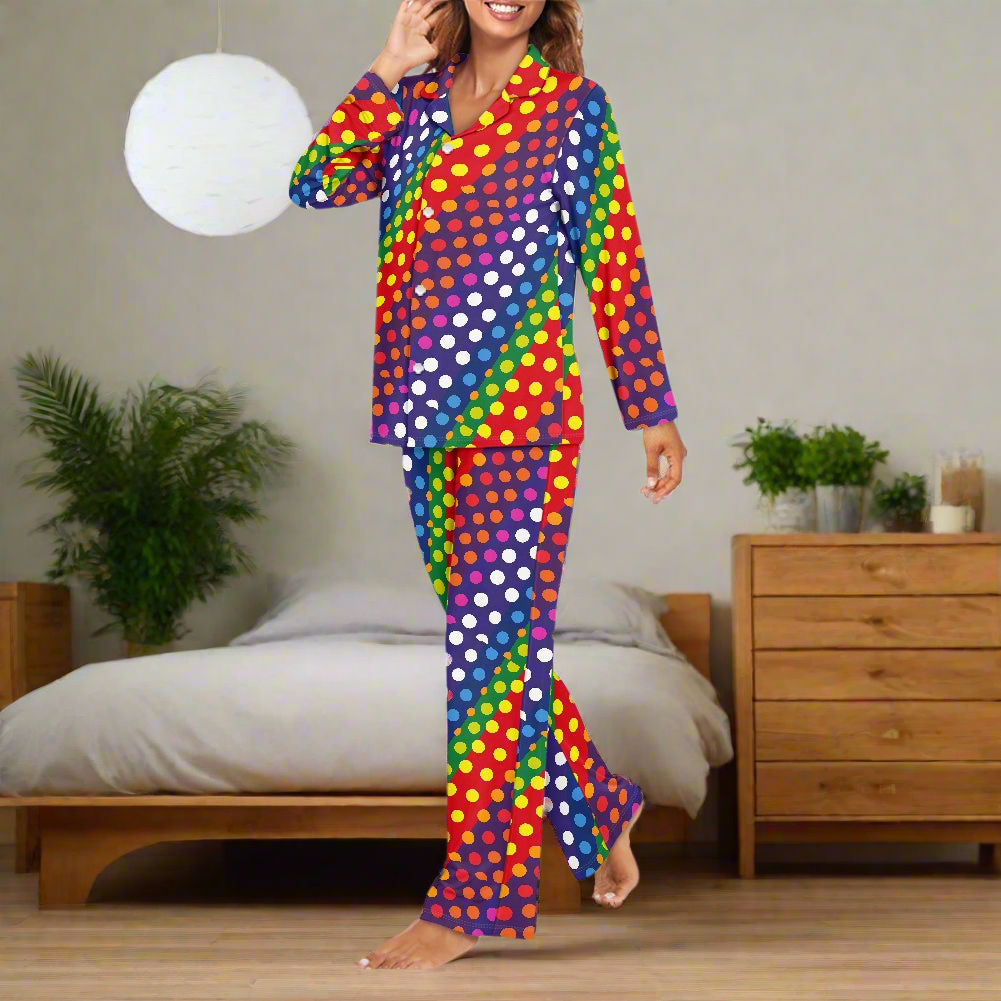 Rainbow Polka Dot Pajama Set (Buttons)