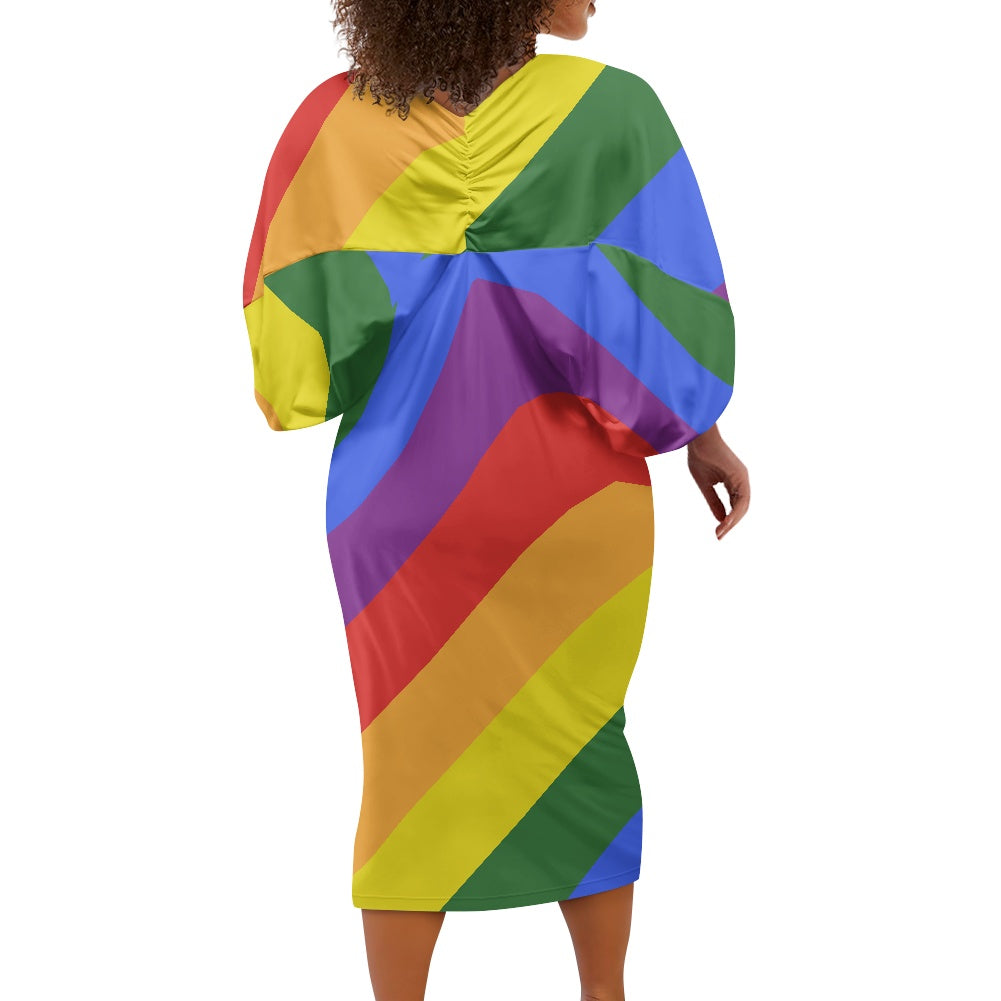 Rainbow Bat-sleeve hip dress
