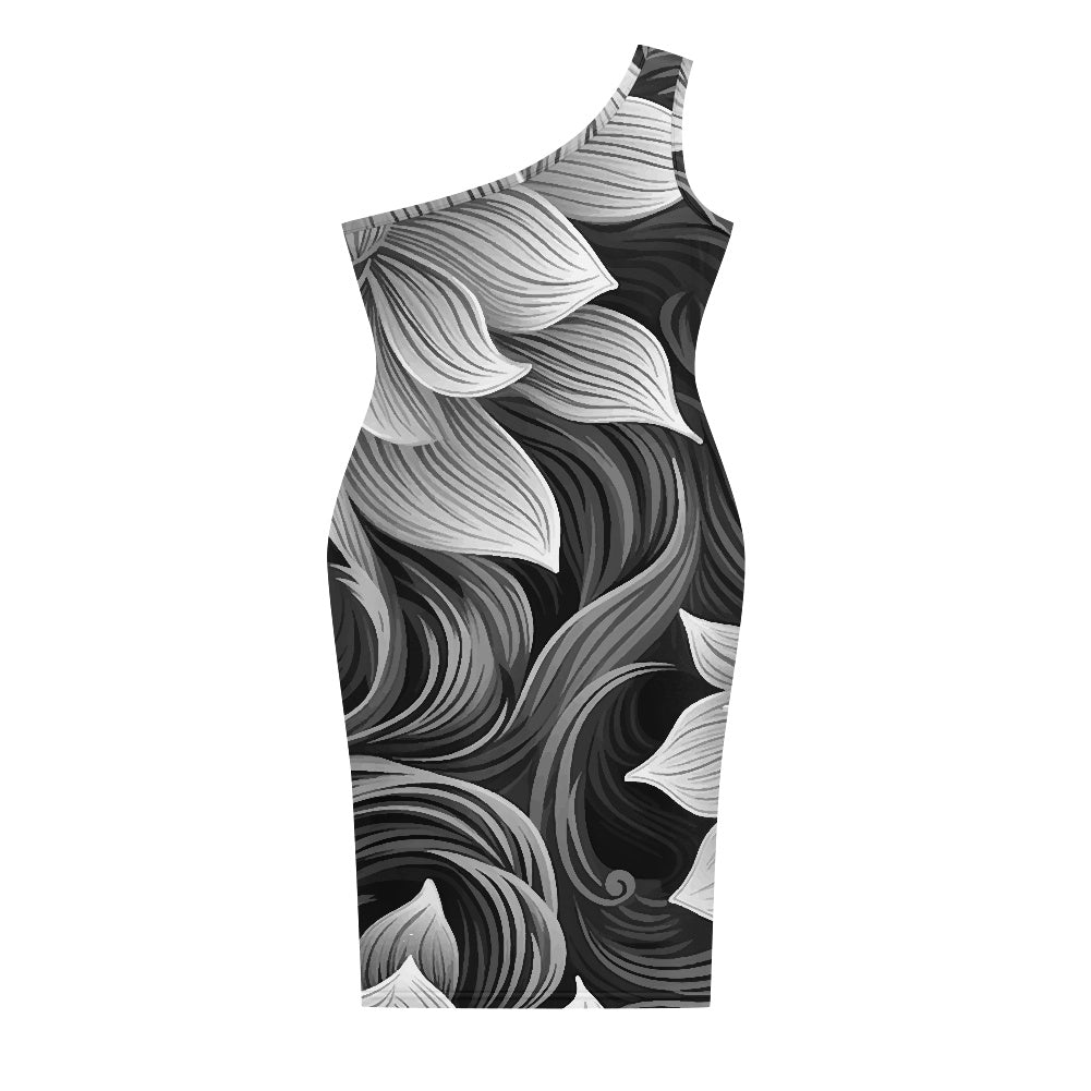 Discover Elegance: Luxtrini's One-Shoulder Slim Dress - Tropical Grey