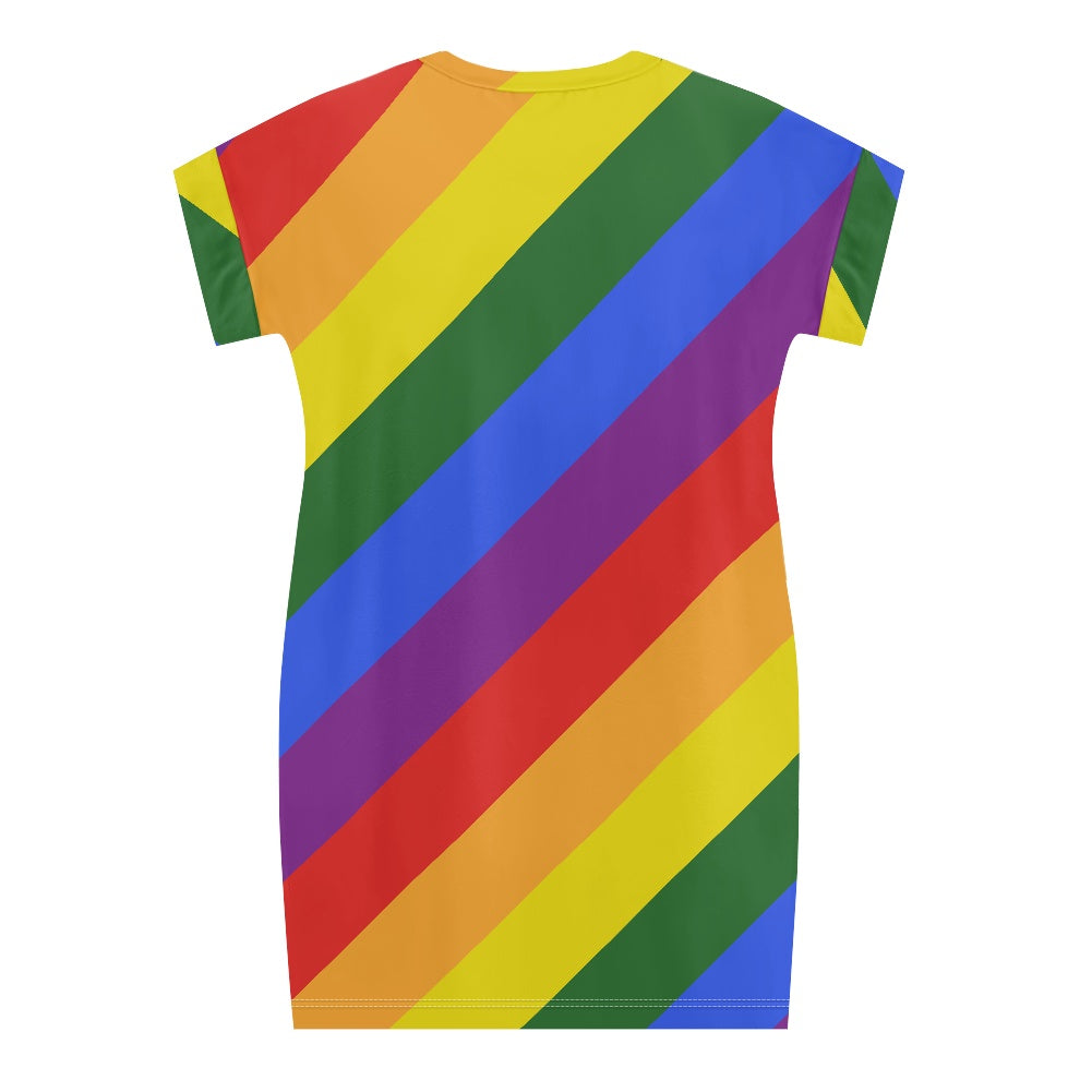 Rainbow Short Sleeve Dress - Colorful and Casual, Perfect for Summer, Available in Inclusive Sizes