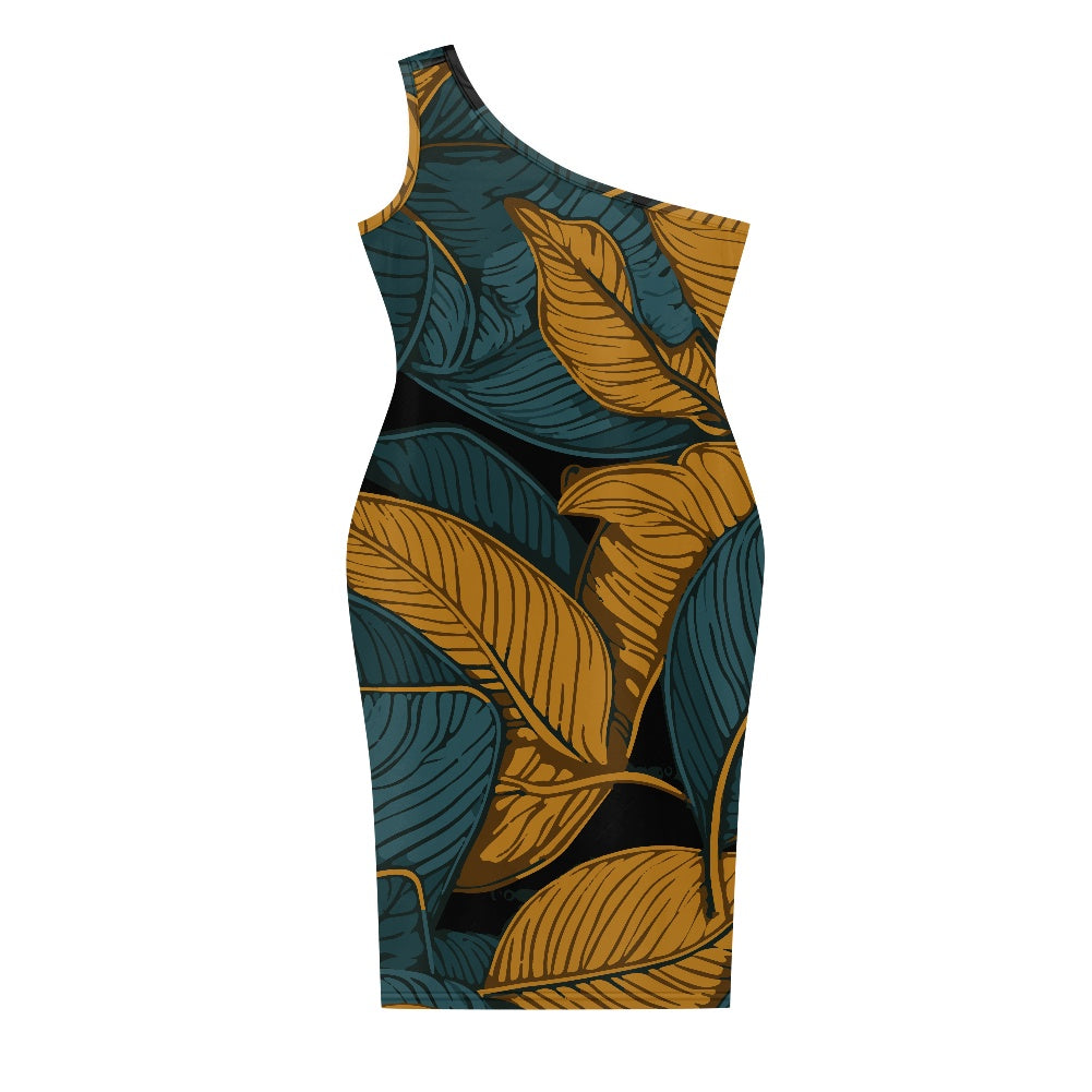 Discover Elegance: Luxtrini's One-Shoulder Slim Dress - Tropical white