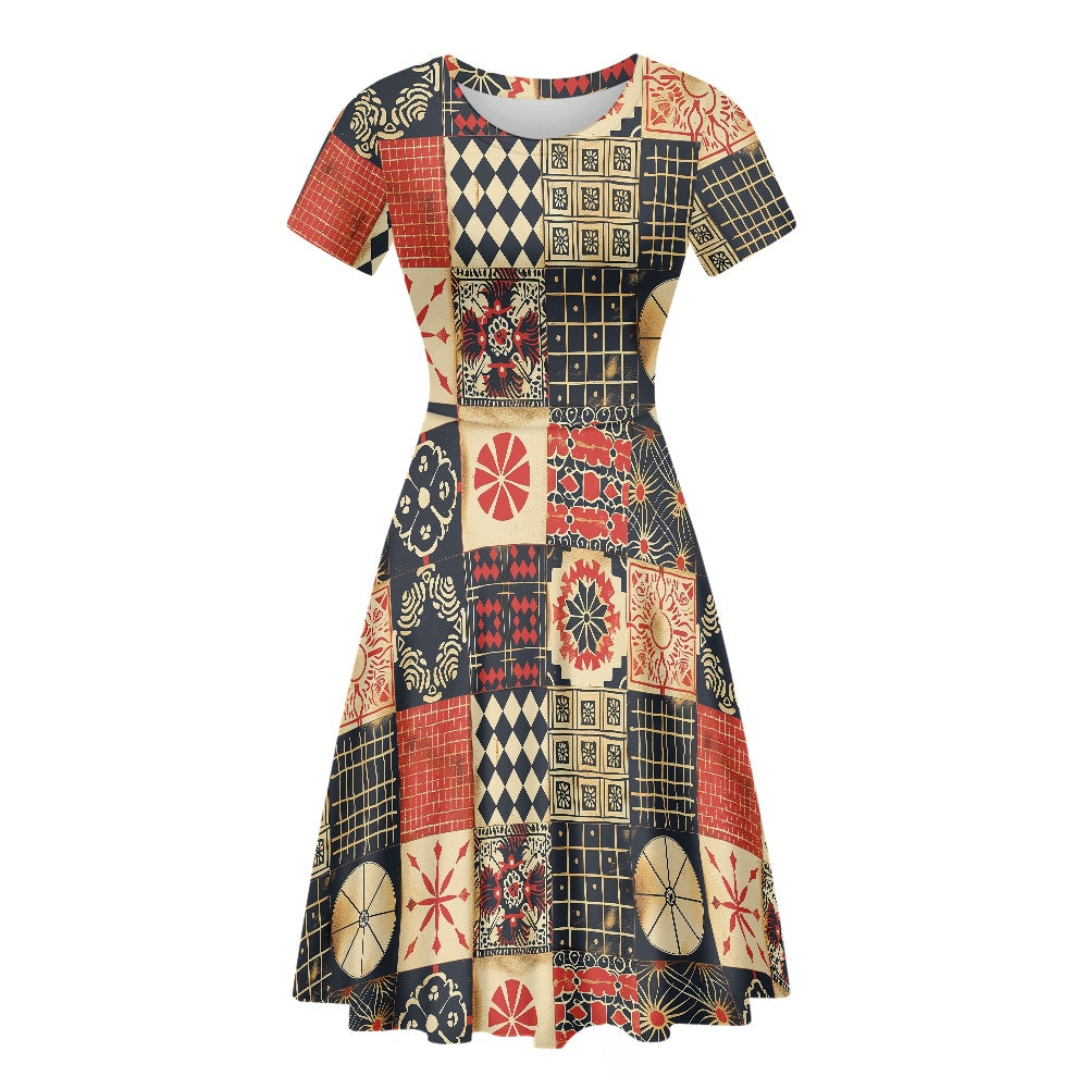 Women Scoop Neck Short Sleeve Ruffle Dress white