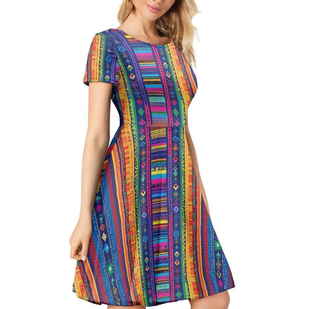 Women Scoop Neck Short Sleeve Ruffle Dress