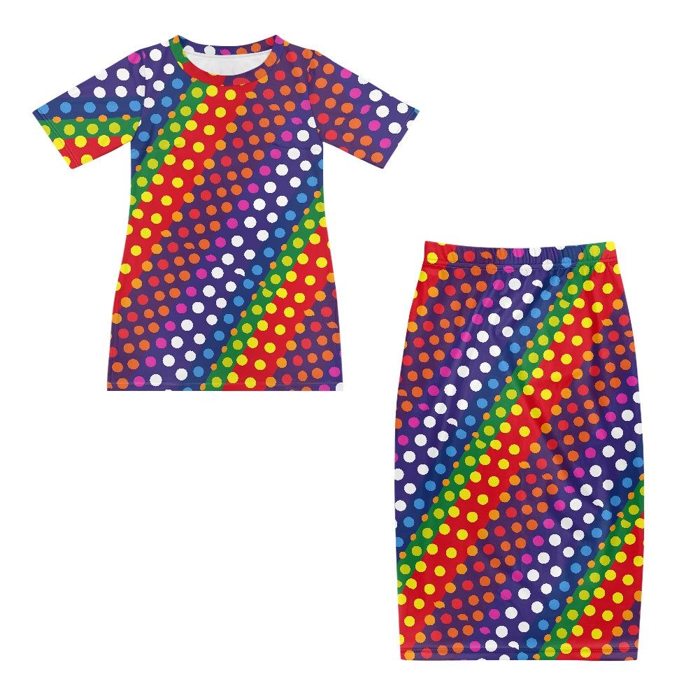 LGBTQ-Friendly Rainbow Polka Dot Guinea Style Maxi Dress Set by Luxtrini