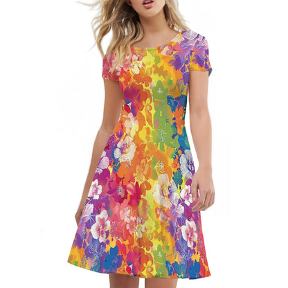 Women Scoop Neck Short Sleeve Ruffle Dress