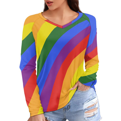 Rainbow Long sleeve loose T-shirt white