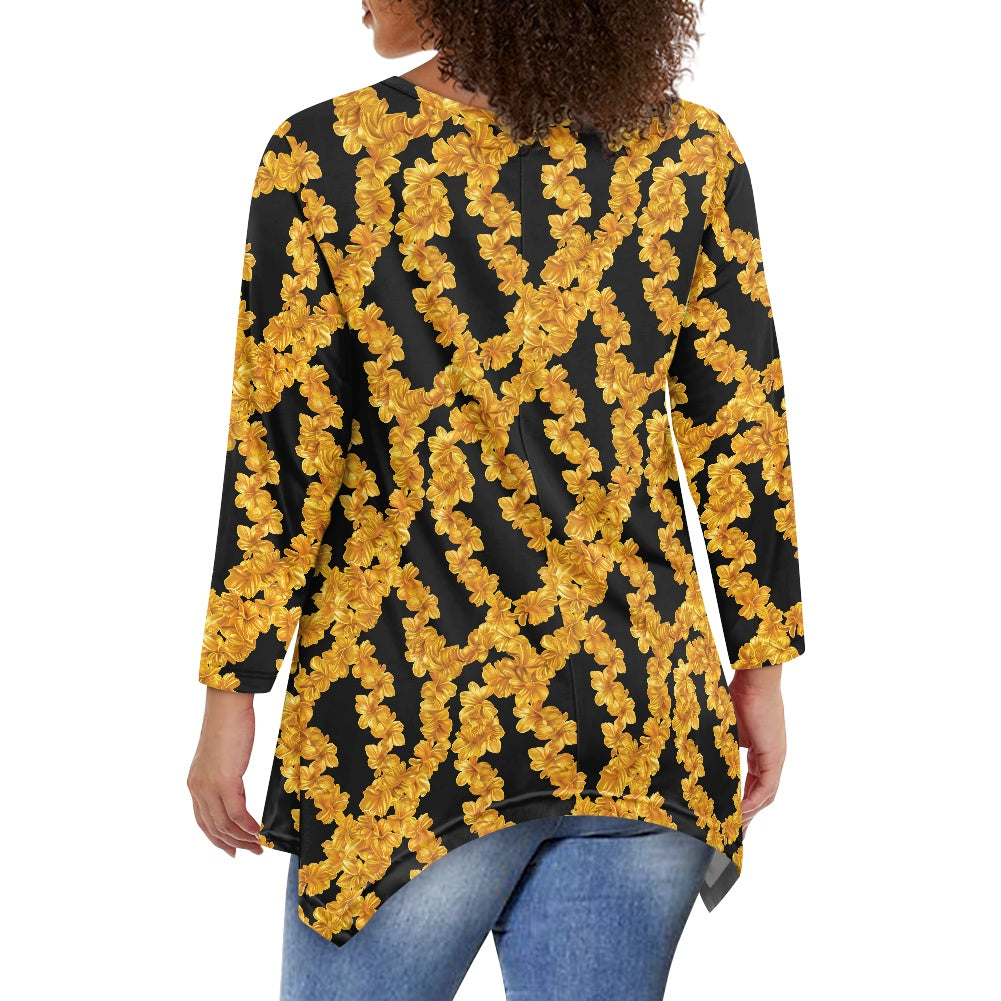 Women's Irregular Long Sleeve Floral Top – Elegance at Its Finest