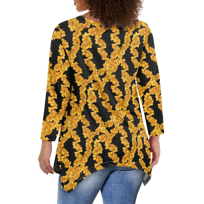 Women's Irregular Long Sleeve Floral Top – Elegance at Its Finest