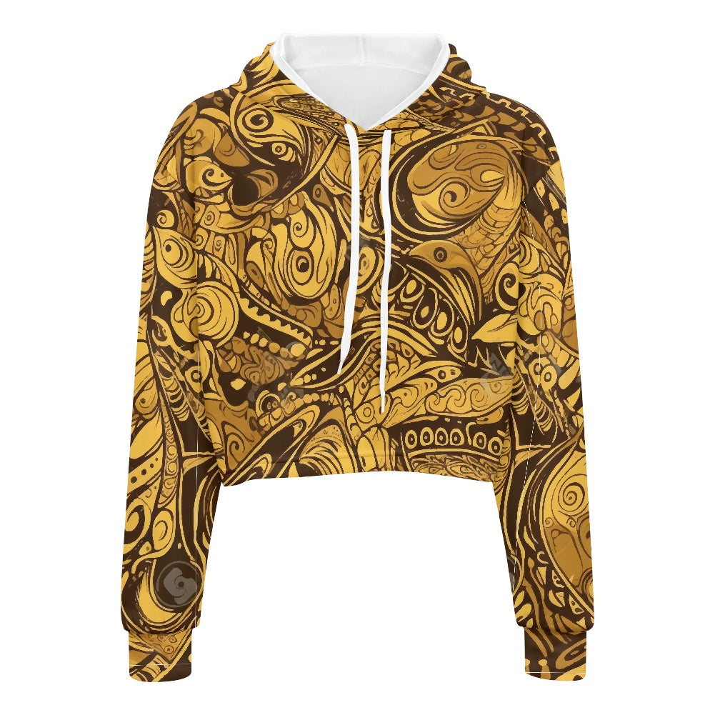Women's midriff-baring sweatshirt - Gold Ethnic white
