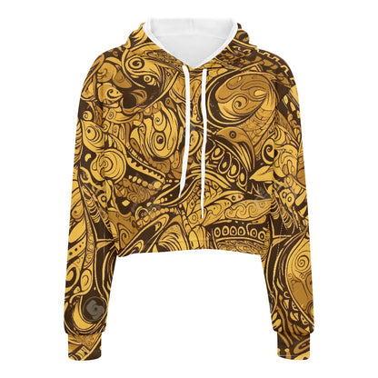 Women's midriff-baring sweatshirt - Gold Ethnic white