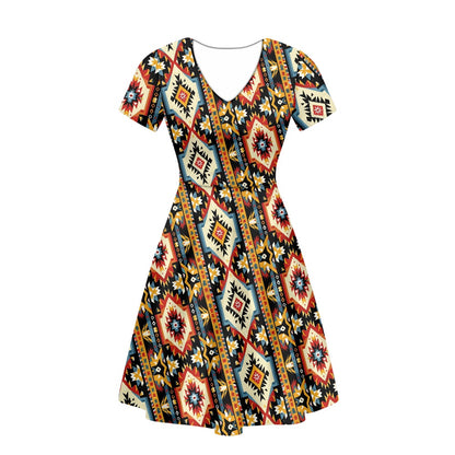 Women V-Neck Short Sleeve Ruffle Dress white