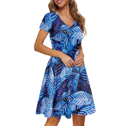 Women V-Neck Short Sleeve Ruffle Dress