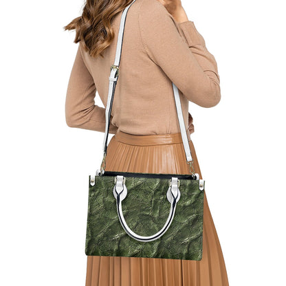 Moss Luxe: Timeless Textured Green PU Leather Women's Twill Handbag