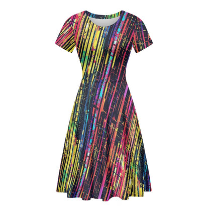 Women Scoop Neck Short Sleeve Ruffle Dress white