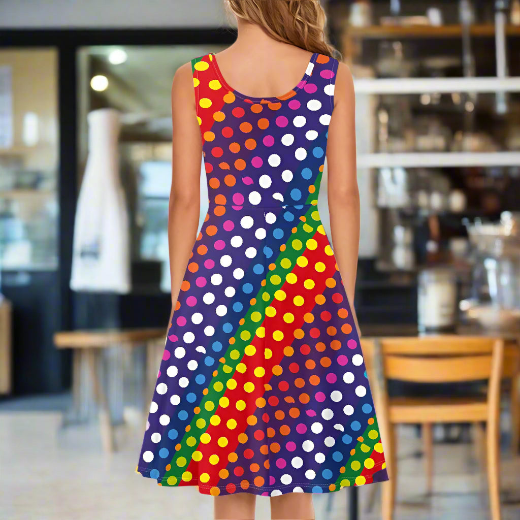 LGBTQ-Friendly Rainbow Polka Dot Tank Dresses for Women by Luxtrini