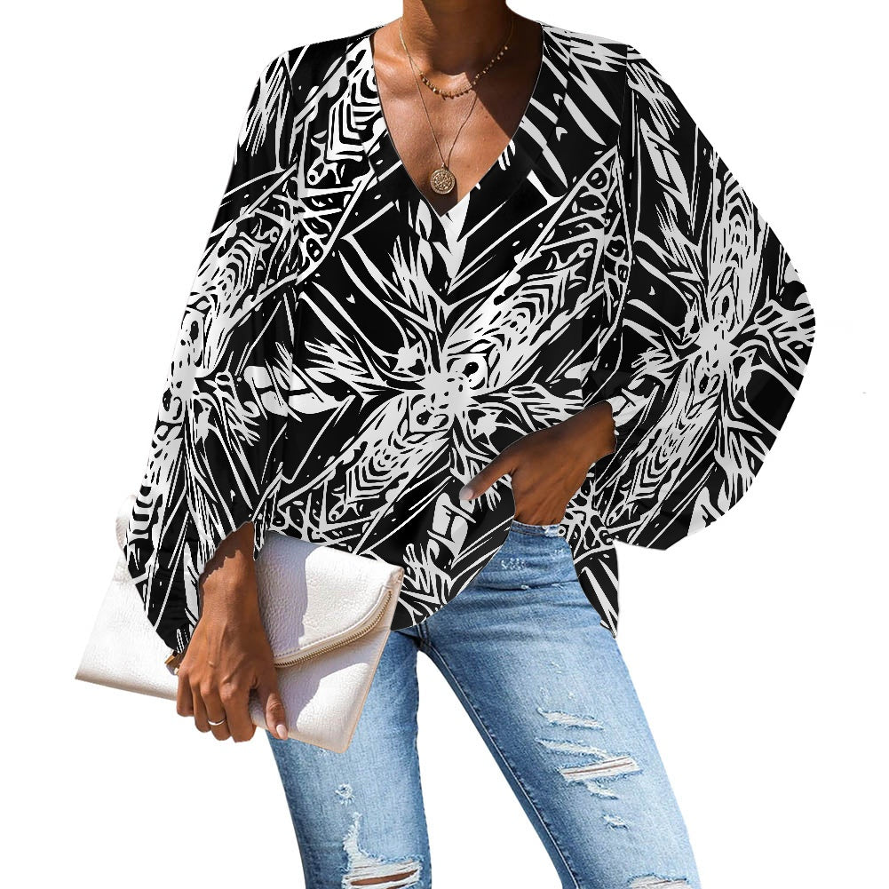 V-Neck Puff Sleeve Chiffon Blouse white