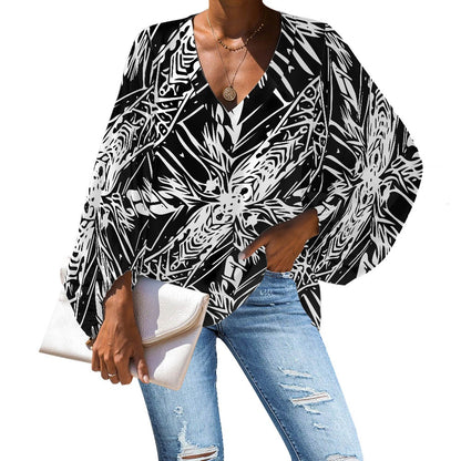 V-Neck Puff Sleeve Chiffon Blouse white