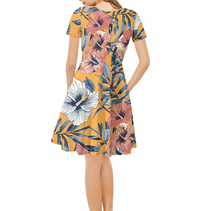 Women V-Neck Short Sleeve Ruffle Dress
