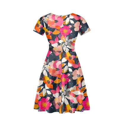 Women V-Neck Short Sleeve Ruffle Dress