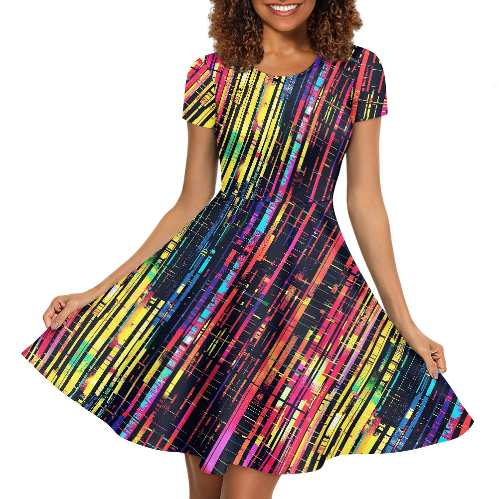 Women Scoop Neck Short Sleeve Ruffle Dress