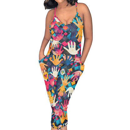 Rainbow Handprint Rompers - Exclusive One-of-a-Kind Luxury Romper - Limited Edition, Ethically Made, and Stylishly Comfortable white