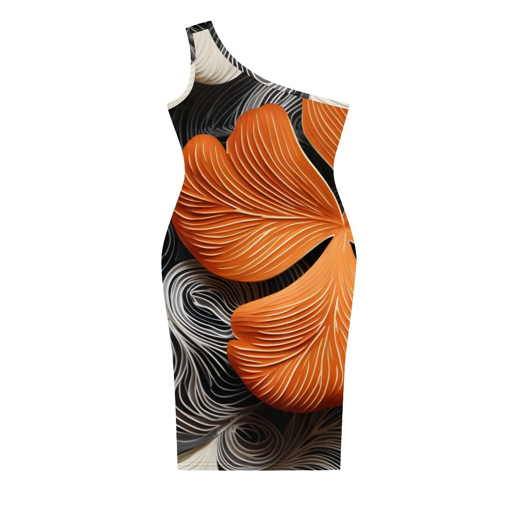 Discover Elegance: Luxtrini's One-Shoulder Slim Dress - Tropical Orange white
