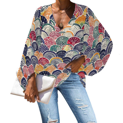 V-Neck Chiffon Puff Sleeve Blouse by Luxtrini